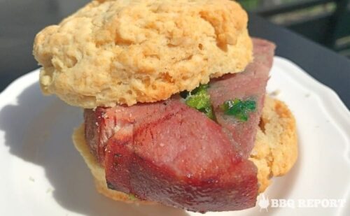 Homemade Buttermilk Biscuits with Jalapeno Jelly Glazed Ham