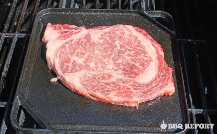 Wagyu steak on griddle top Wagyu steak on griddle top