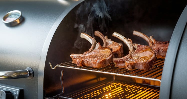 Smoked Lamb Chops Finishing in a Pellet Smoker Smoked lamb chops finishing inside a pellet smoker barrel