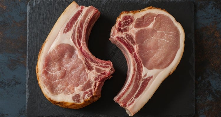 Infographic comparing bone-in rib chop and boneless loin chop side by side with labels highlighting flavor and cooking speed differences Infographic comparing bone-in rib chop and boneless loin chop side by side with labels highlighting flavor and cooking speed differences